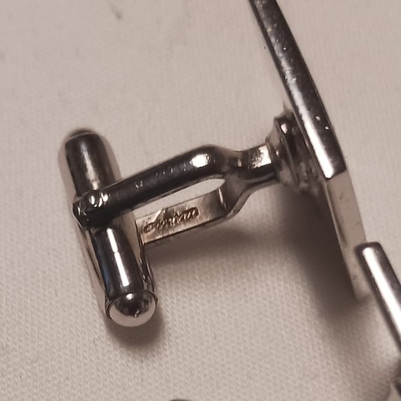 Mens Vintage Anson Cufflinks Silvertone Black Cut Floral Design Pair Cuff Links - Picture 7 of 7